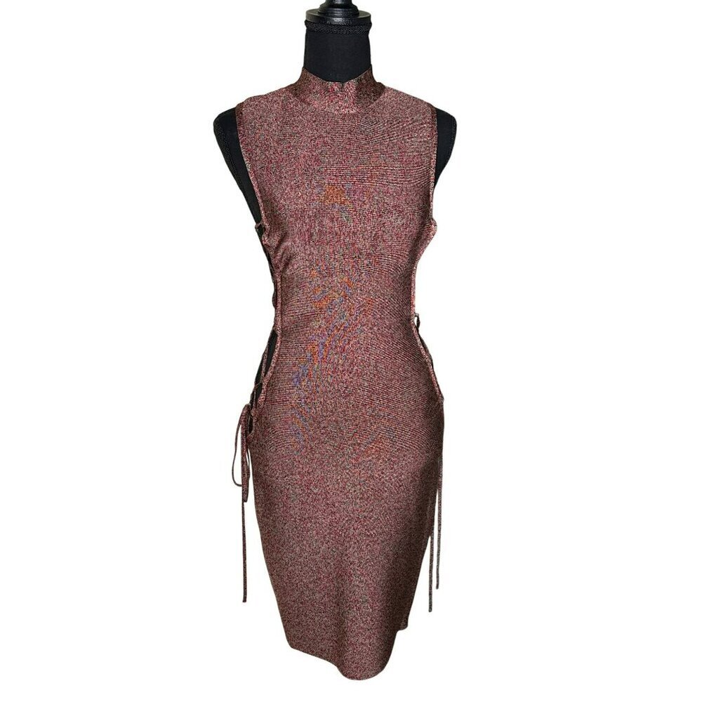 Mod Chic Women's Large High Neck Stretch Sexy Lace-Up Sleeveless Dress NWT - Picture 2 of 11